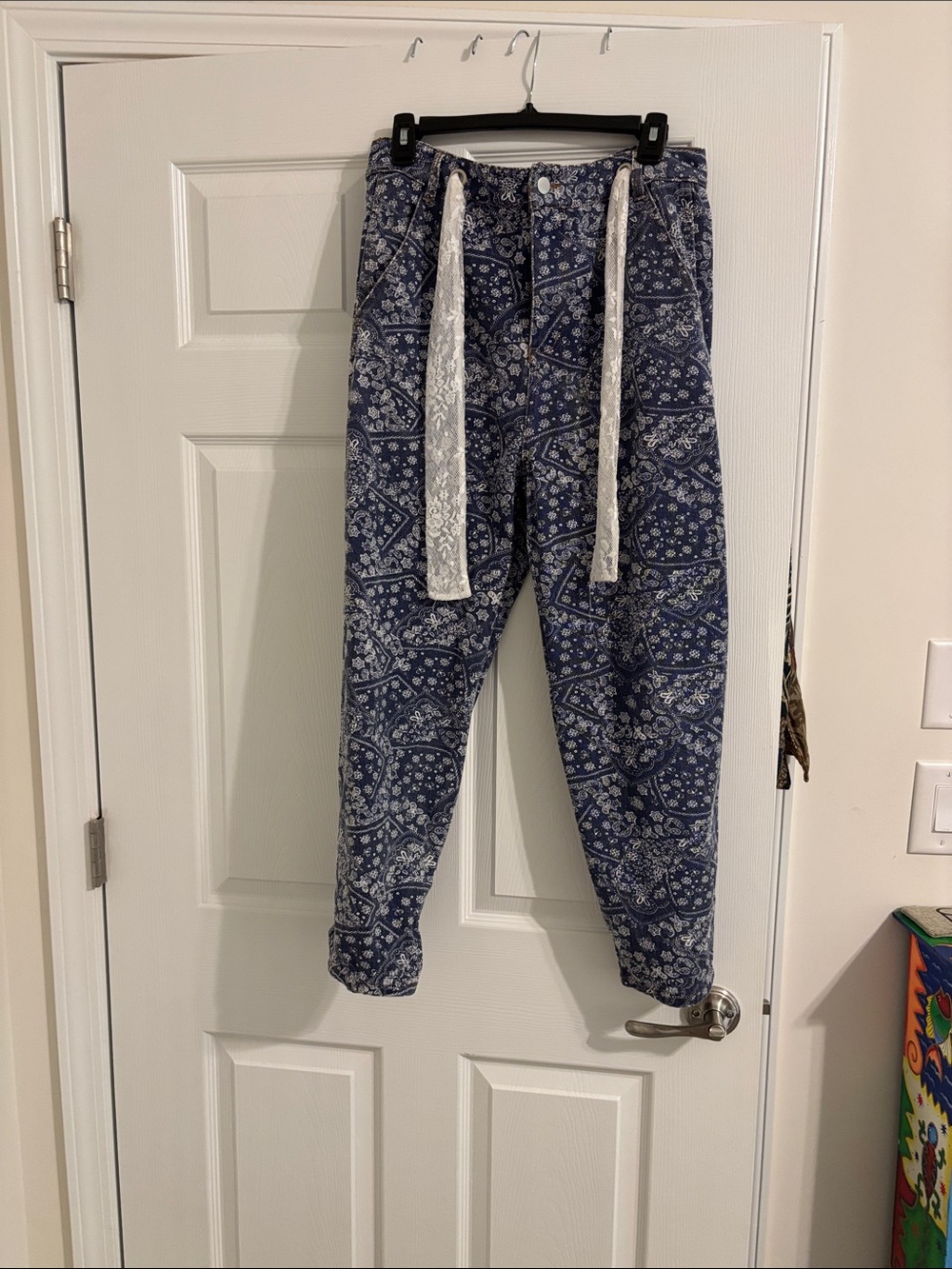 Blue Bandana Print Barrel Pants